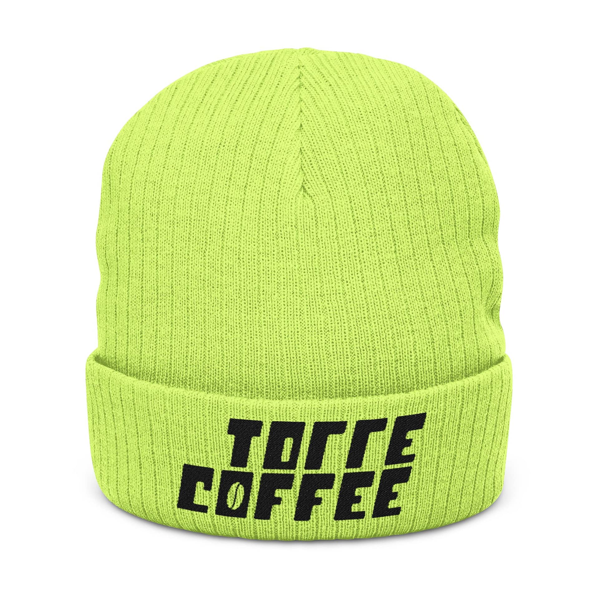 Embroidered 'Torre Coffee' Ribbed Knit Beanie – Image 4