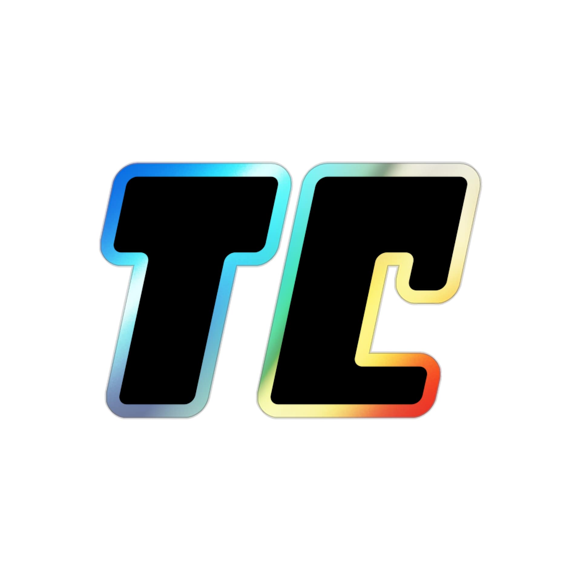 Holographic 'TC' Die-Cut Sticker — Iridescent Skateboard Logo Decal