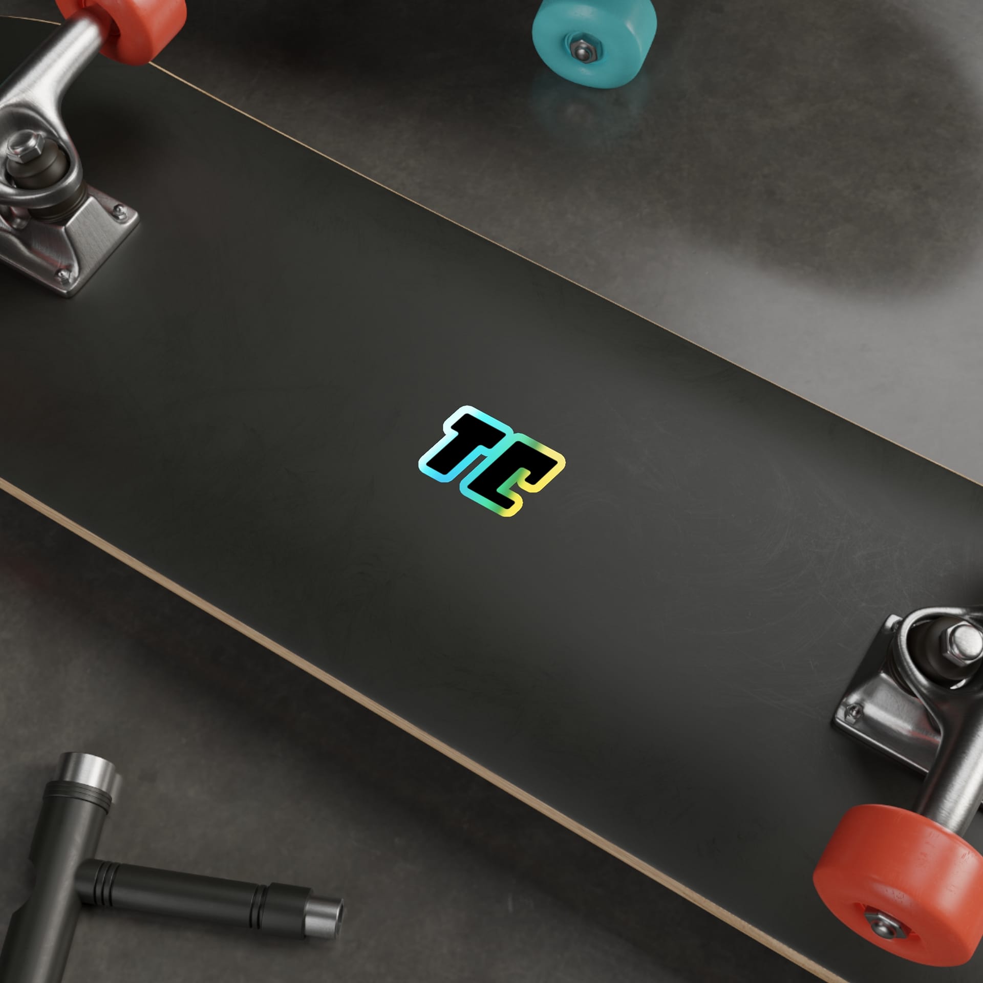 Holographic 'TC' Die-Cut Sticker — Iridescent Skateboard Logo Decal – Image 2