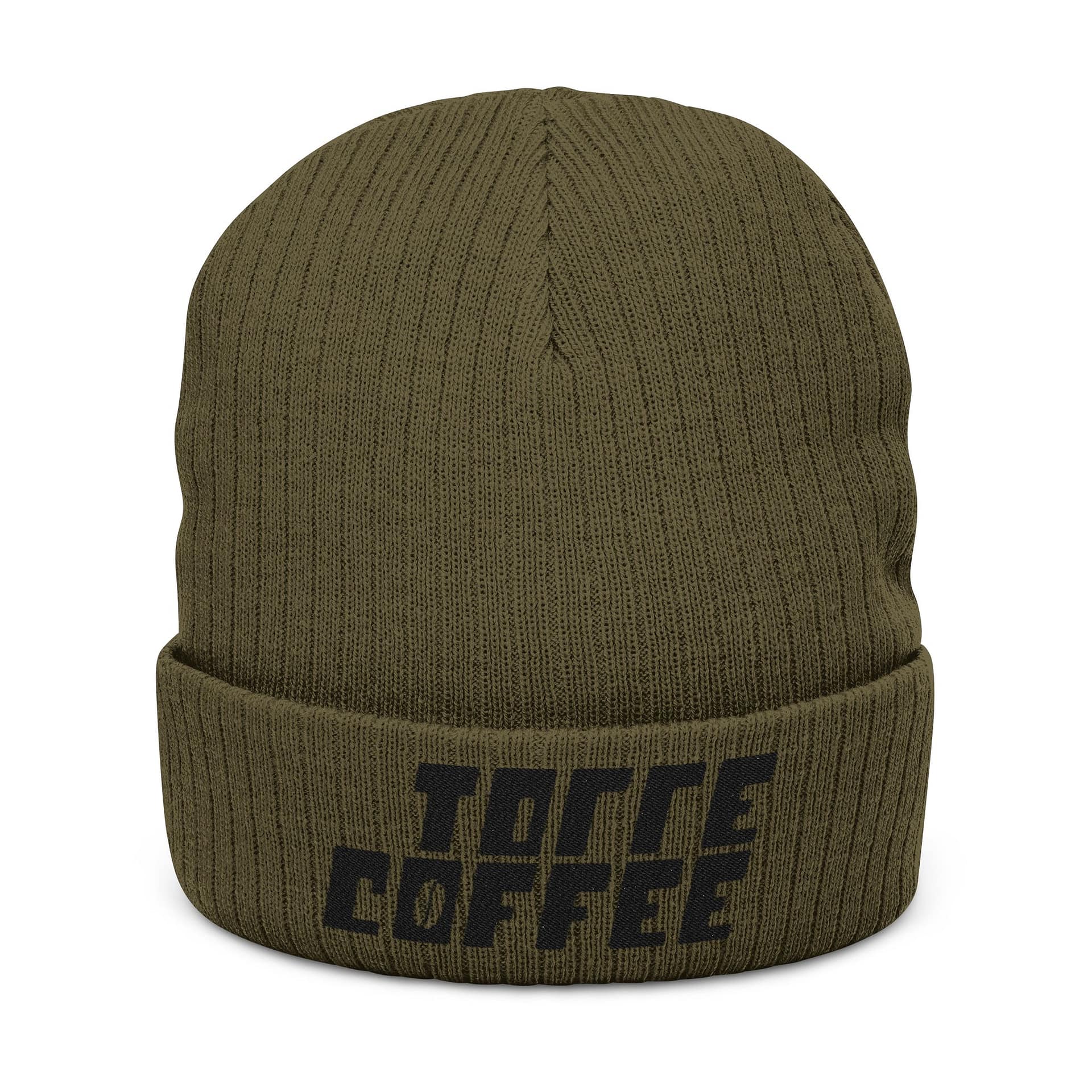 Embroidered 'Torre Coffee' Ribbed Knit Beanie – Image 5