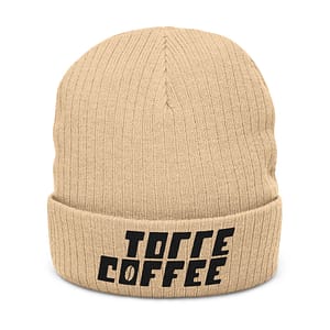 Embroidered 'Torre Coffee' Ribbed Knit Beanie